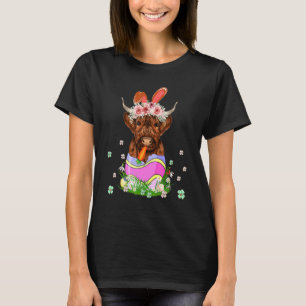 Frohe Ostern Schottische Highland-Kuh-Häschen-Eier T-Shirt