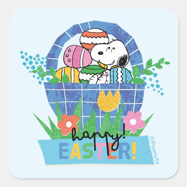 Frohe Ostern Snoopy Quadratischer Aufkleber (Vorderseite)