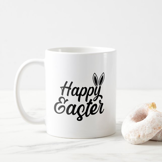 Frohe Ostern, sonnige Ohren auf schwarzem Text Kaffeetasse (Mit Donut)