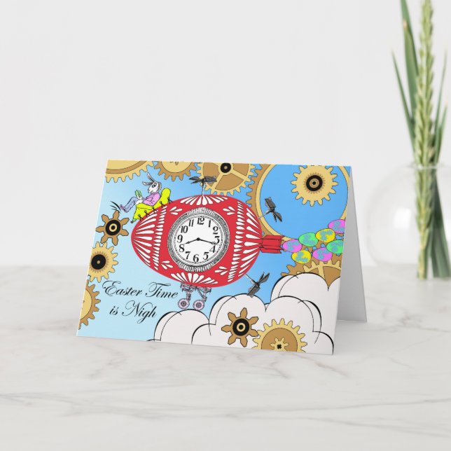 Frohe Ostern, Steampunker-Illustration, Zeitmaschi Feiertagskarte (Vorderseite)