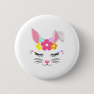 Frohe Ostern Süße Hasen Gesicht Christliche Mädche Button