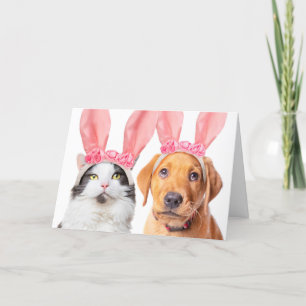 Frohe Ostern Süße Katze und Welpe in Hasenohren Feiertagskarte