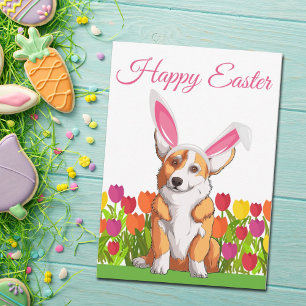Frohe Ostern Süßer Corgi Hase Floral Maßanfertigun Karte