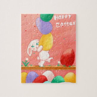 Frohe Ostern Süßer Hase balanciert gestapelte Eier Puzzle