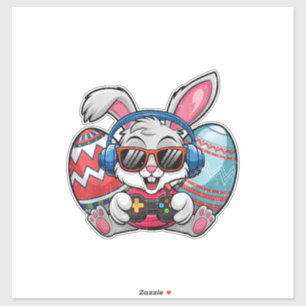 Frohe Ostern Süßer Hase beim Videospiel Kind Aufkleber