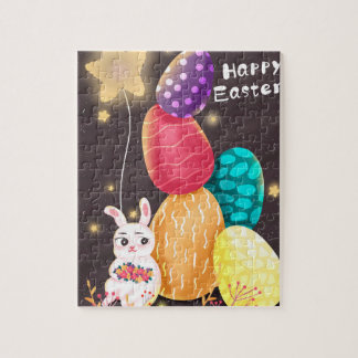 Frohe Ostern Süßer Hase Gestapelte Eier Puzzle