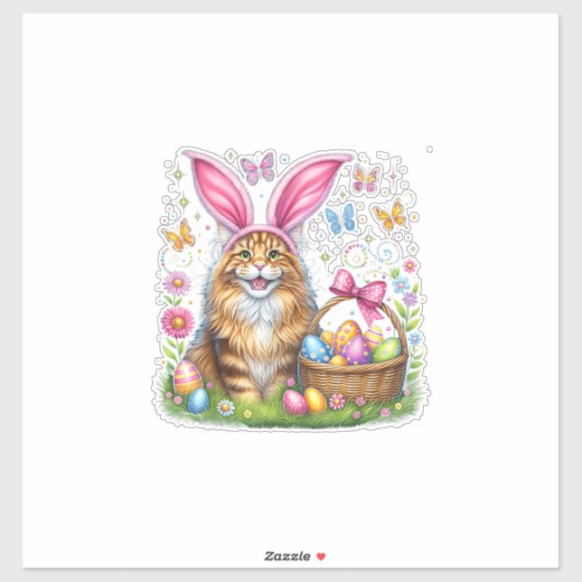 Frohe Ostern Süßer Hase Maine Coon Katze Ostereier Aufkleber (Blatt)