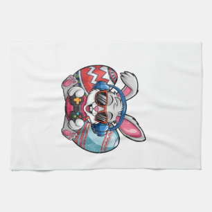 Frohe Ostern Süßer Hase spielt Videospiel Kind Geschirrtuch