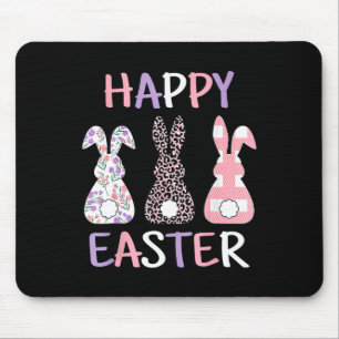 Frohe Ostern Süßer Rosa Leopard Karierter Blumenha Mousepad