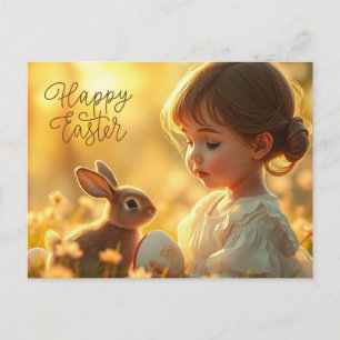 Frohe Ostern Süßes Baby Mädchen mit Hase Feiertagspostkarte