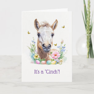 Frohe Ostern Süßes Fohlen Pony Pferd mit Blumen Feiertagskarte