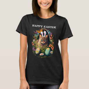 Frohe Ostern Tag Hase Katze Eier Korb Männer Fraue T-Shirt