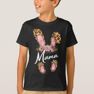 Frohe Ostern Tag Leopard Blumen Mama Kaninchen Ohr T-Shirt