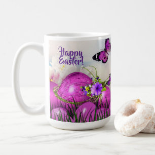 Frohe Ostern Tasse Lila Ostereier & Schmetterlinge