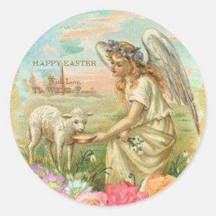 Frohe Ostern Typografie Vintage Engel Lamm Runder Aufkleber