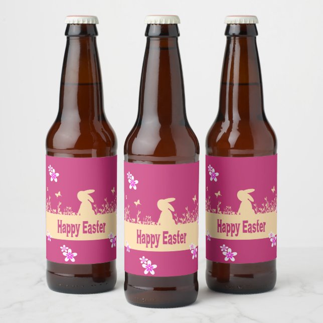 Frohe Ostern, verträumter Hase Bierflaschenetikett (Flaschen)