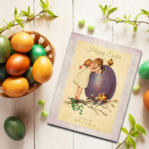 Frohe Ostern Vintage-Ei-Küken Junge Mädchen Benutz Feiertagspostkarte