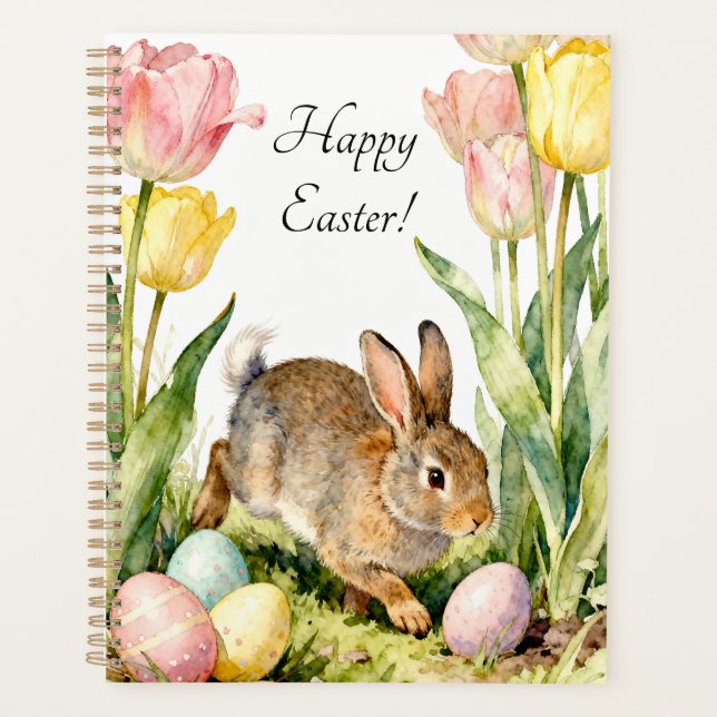 Frohe Ostern Vintage-Hase Eier & Frühlingsblumen Planer (Vorderseite)