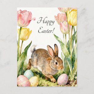 Frohe Ostern Vintage-Hase Eier & Frühlingsblumen Postkarte