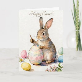 Frohe Ostern Vintage-Hase malt ein Ei Karte