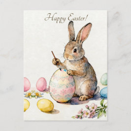 Frohe Ostern Vintage-Hase malt ein Ei Postkarte