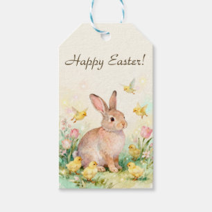 Frohe Ostern Vintage-Hase mit Küken Geschenkanhänger