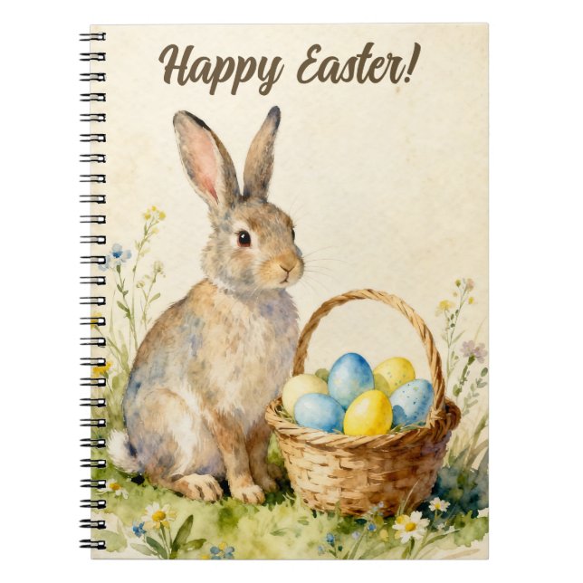 Frohe Ostern Vintage-Hase mit Ostereierkorb Notizblock (Vorderseite)