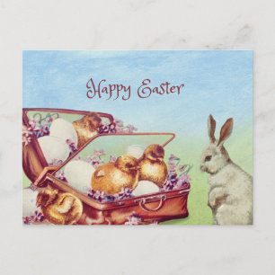 Frohe Ostern Vintage-Hase und Huhn Feiertagspostkarte