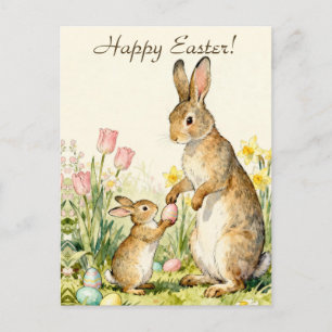 Frohe Ostern Vintage-Hasen mit bemalten Eiern Postkarte