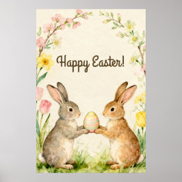 Frohe Ostern Vintage Hasen mit Ei Poster