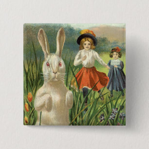 Frohe Ostern Vintage-Osterhase und Kinder Button