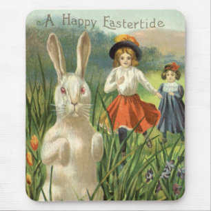 Frohe Ostern Vintage-Osterhase und Kinder Mousepad