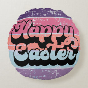 Frohe Ostern Vintage-Pastell-Kreis Retro-Sonnenunt Rundes Kissen