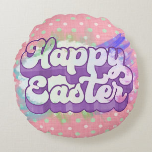 Frohe Ostern Vintage Pastell Pinselstriche Rundes Kissen