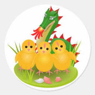 Frohe Ostern von drei Küken und dem Drachen von Mo Runder Aufkleber