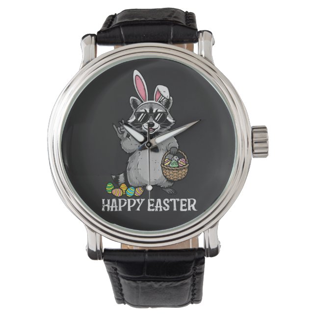 Frohe Ostern Waschbär Hase Armbanduhr (Vorderseite)
