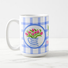 Frohe Ostern Wasserfarbe Tulpen Blau Kariert Kaffeetasse