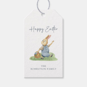 Frohe Ostern, Wasserfarben-Hase, weißer Hintergrun Geschenkanhänger