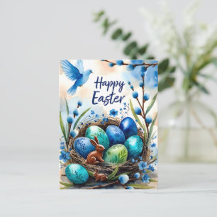 Frohe Ostern Wasserfarben-Hasen-Nest-Karte Postkarte