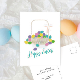 Frohe Ostern Weidenkorb & Pastellfarbene Eier Früh Feiertagspostkarte