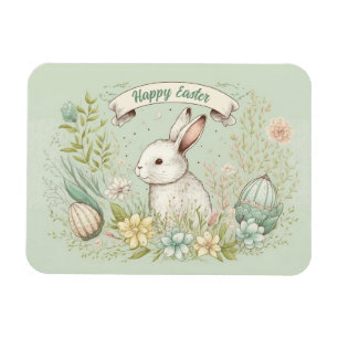 Frohe Ostern Weißer Hase mit Frühlingsblumen Magnet