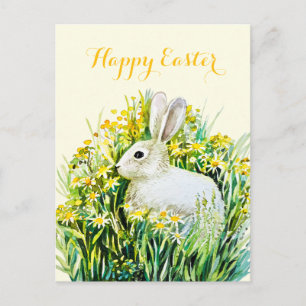 Frohe Ostern weißes Wasserfarben-Häschen Postkarte