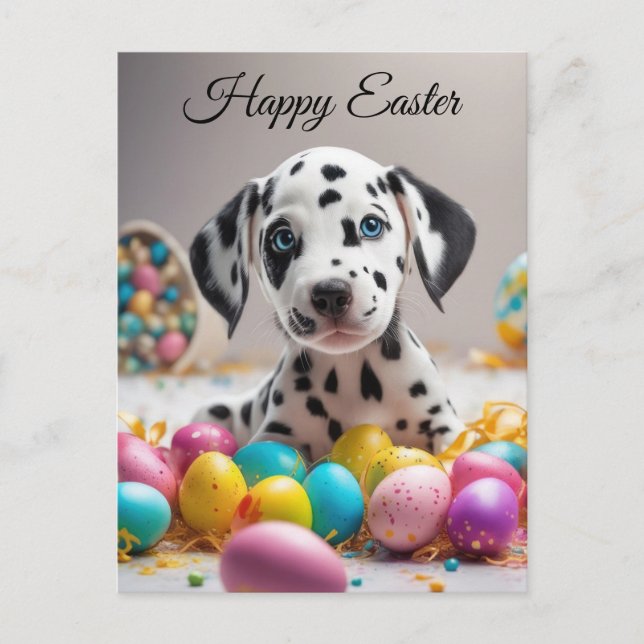 Frohe Ostern Welpe Feiertagspostkarte (Vorderseite)