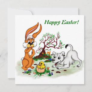 Frohe Ostern! Welpe, Küken, Hase Feiertagskarte