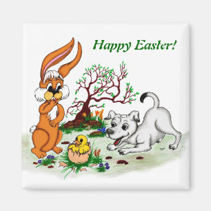 Frohe Ostern! Welpe, Küken, Hase Magnet