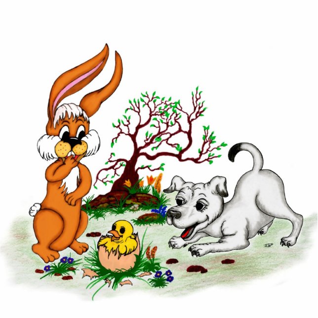 Frohe Ostern! Welpe, Küken, Hase - Magnet Fotoskulptur Magnet (Vorne)