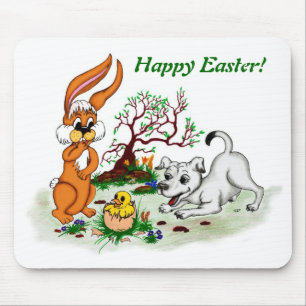 Frohe Ostern! Welpe, Küken, Hase Mousepad