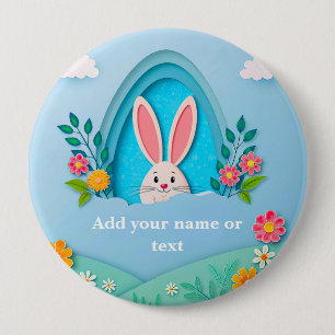 Frohe Ostern   Whimsical Osterhase und Blumen B Button