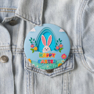 Frohe Ostern Whimsical Osterhase und Floral Button