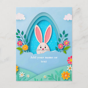 Frohe Ostern Whimsical Osterhase und Floral Feiertagspostkarte
